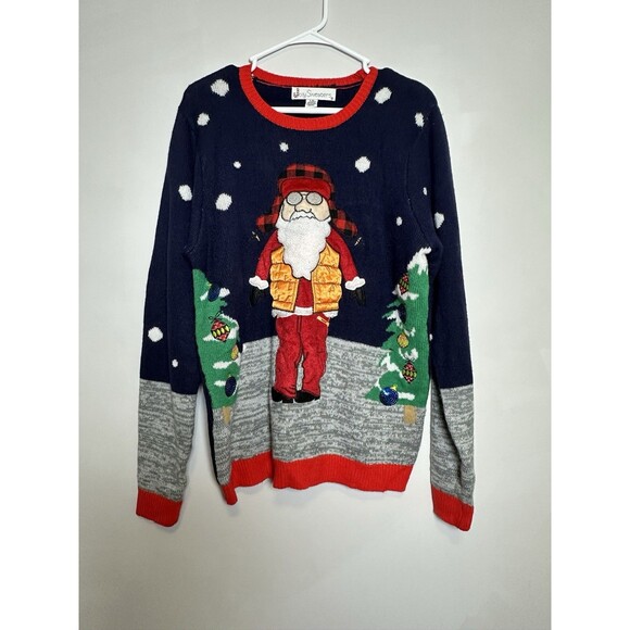 Men's Jolly Sweaters Hunting Santa "UGLY" Christmas Sweater Acrylic Size Large - Picture 1 of 5
